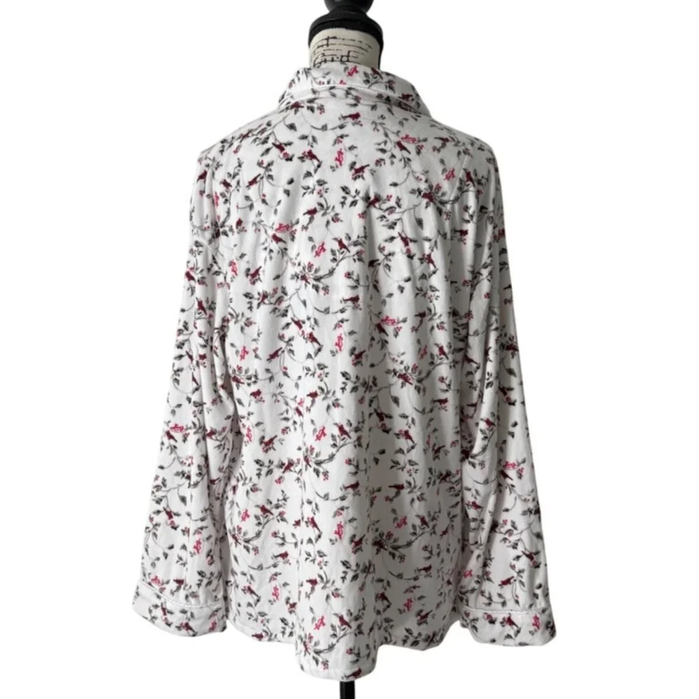 Lanz Of Salzburg Womens Size M Floral Button-Up Pajama Top Flannel Cardinal NEW - Picture 3 of 7
